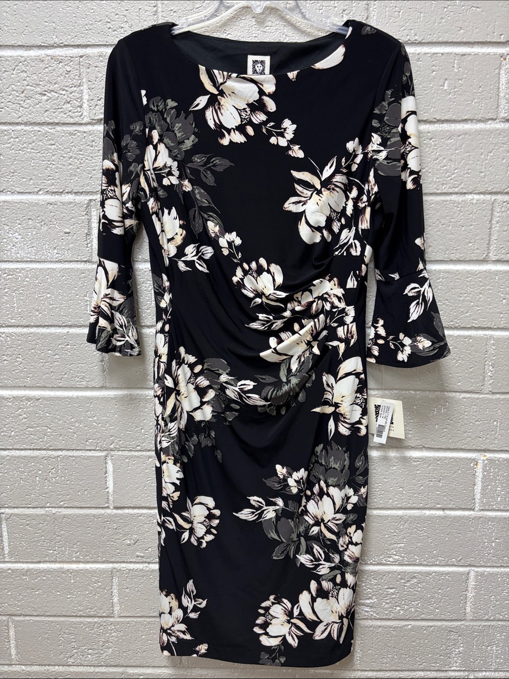 Anne Klein Black Dress with Cream Floral Print